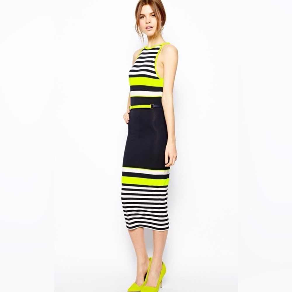 Striped Black and Yellow Midi Dress